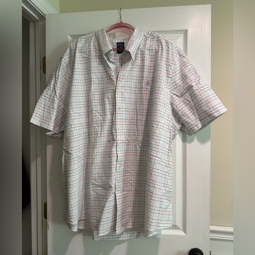 4XL Brooks Brothers Red, Blue and White Plaid Short Sleeve Shirt